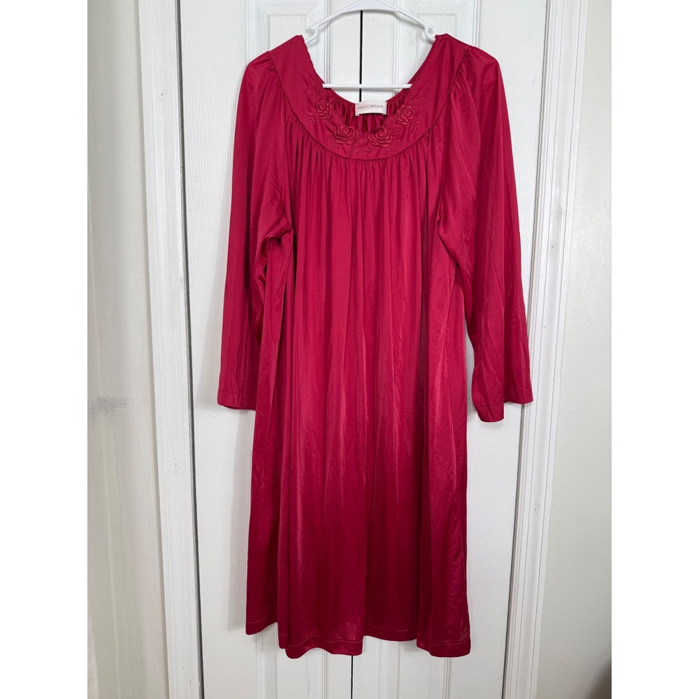 Shadowline Nightgown XL burgandy Vintage Embroidered Long Sleeve Coquette